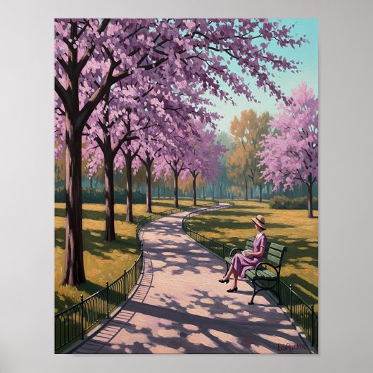 Poster Dame "Solitaire" Sur Le Banc Du Parc (Devant)
