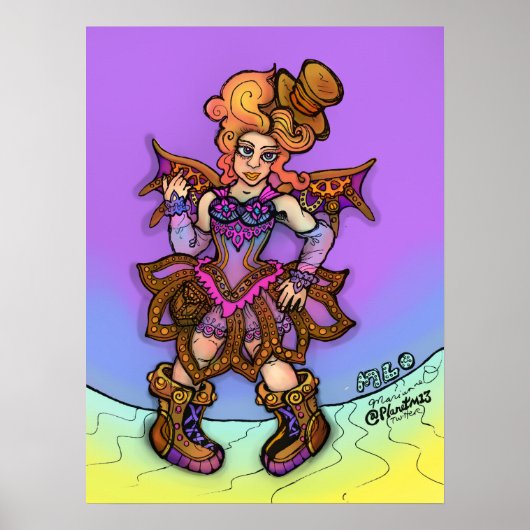 Poster Dame Steampunk Sassy Avec Chapeau Haut-de-Forme Et (Devant)