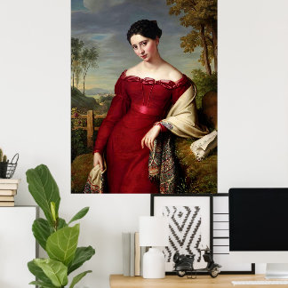 Poster Dame Vintage Belle En Rouge