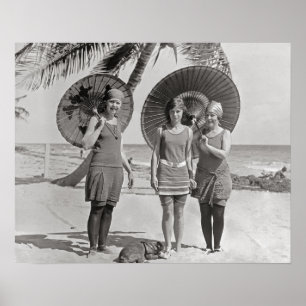 Poster Dames à la plage, 1920. Photo ancienne