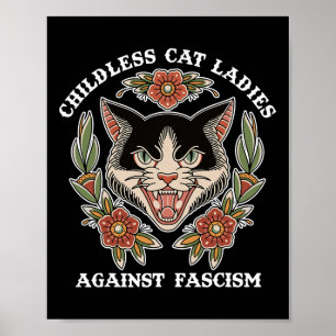 Poster Dames de chats sans enfants contre le fascisme Drô