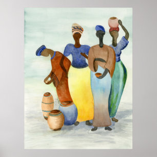 Poster Dames et pots d'argile africains