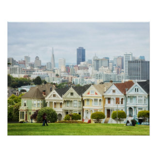 Poster Dames peintes, maisons victoriennes et skyline