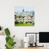 Poster Dames peintes, maisons victoriennes et skyline (Bureau à domicile)