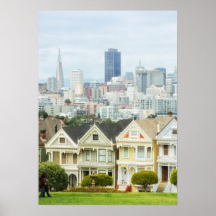 Poster Dames peintes, maisons victoriennes et skyline