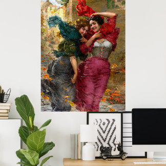 Poster Dames Vintage En Rouge Bleu Vert