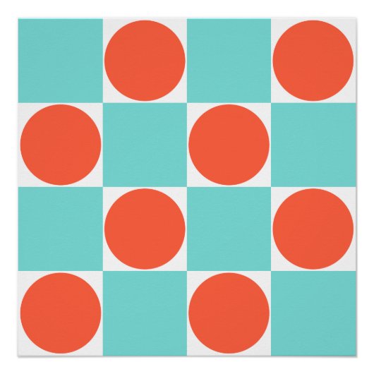 Poster Damier Corail et Aqua Cercle (Devant)
