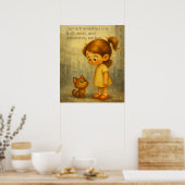 Poster d'amitié douce et petite - Fille et chat (Cuisine)