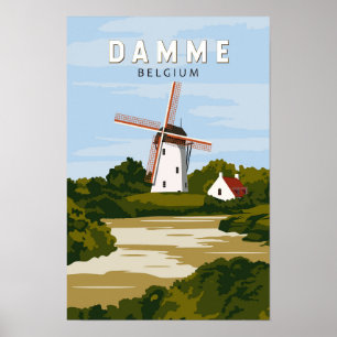 Poster Damme Belgium Retro Travel Art Vintage