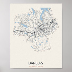 Poster Danbury, carte de rue du Connecticut – Établi en 1