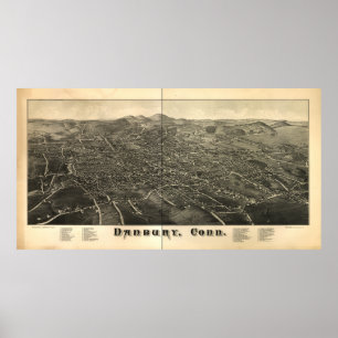 Poster Danbury Connecticut 1884 Panoramic Map
