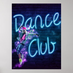 Poster Dance Club Neon Connexion avec Dancer Blacklight P