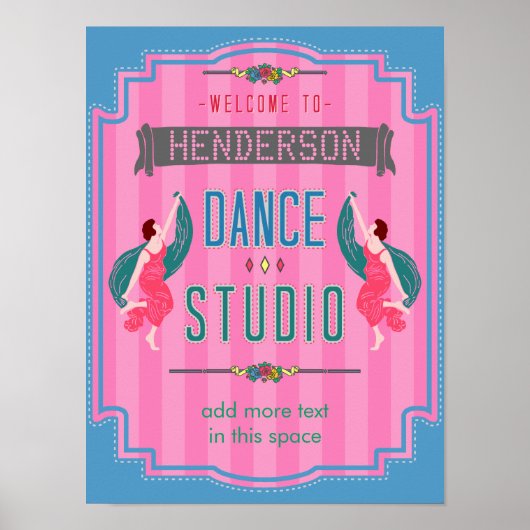 Poster Dance Studio Nom personnalisé Pink Stripes Retro (Devant)