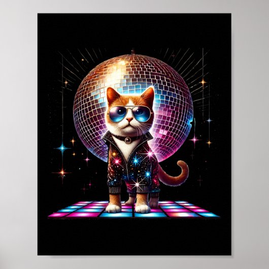 Poster Dancing Chat Disco Ball Kitten Kitty Lover Drôle P (Devant)