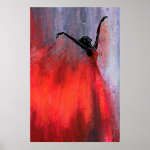 Poster Dancing Lady in Red - Abstraite peinture originale