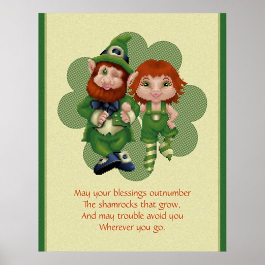 Poster Dancing Leprecauns Pixel Art St. Patrick's Day (Devant)