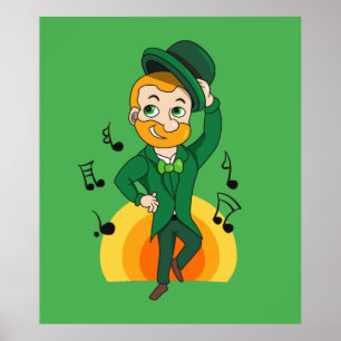 Poster Dancing leprechaun, dessin animé de la Saint Patri