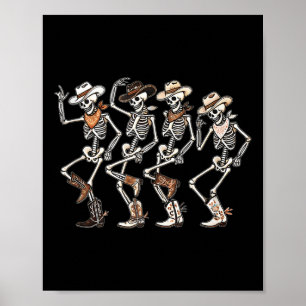 Poster Dancing Skeleton Cowboys Western Country Rodeo Hal