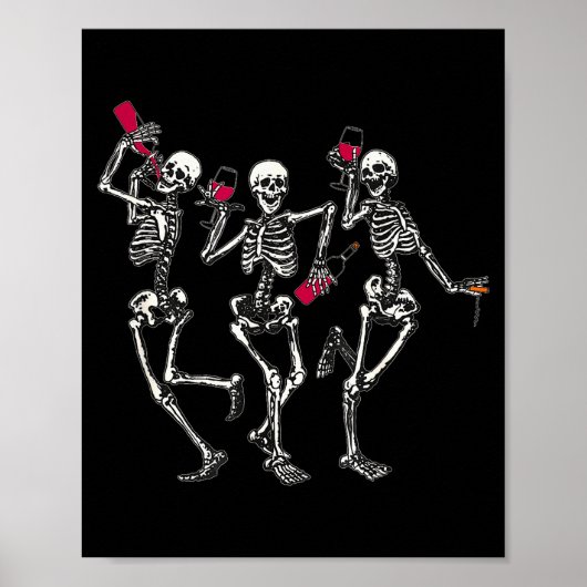 Poster Dancing Skeletons Drinking Wine Lover Funny Hallow (Devant)