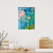 Poster Dandelion aquarelle souhait abstrait bleu et vert (Cuisine)