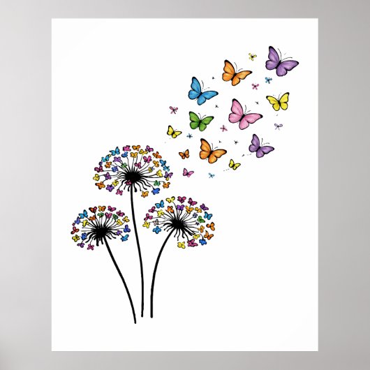 Poster Dandelion butterfly flow (Devant)