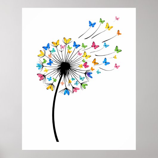 Poster Dandelion butterfly flow (Devant)