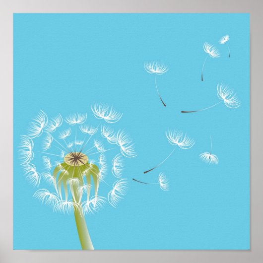 Poster Dandelion ciel bleu et blanc art (Devant)