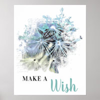 *~* DANDELION Floral Bleu Abstrait Faire un voeu