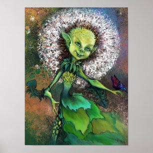 Poster Dandelion Girl and Butterfly - Peinture
