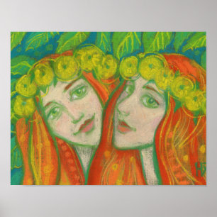 Poster "Dandelions", peinture pastel, filles roux