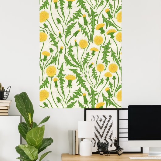 Poster Dandelions, vert, jaune et blanc (Bureau à domicile)