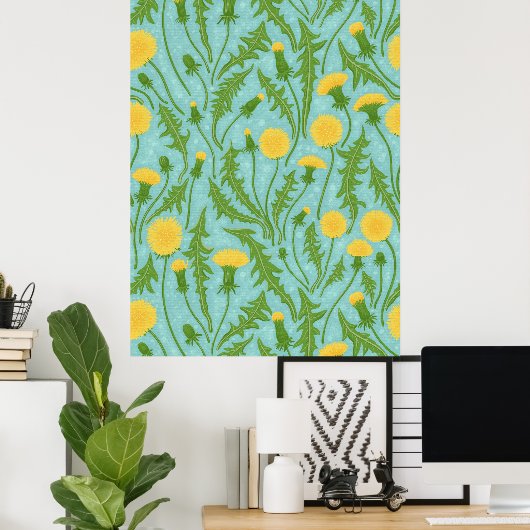 Poster Dandelions, vert, jaune et bleu (Bureau à domicile)