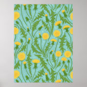 Poster Dandelions, vert, jaune et bleu (Devant)