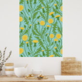 Poster Dandelions, vert, jaune et bleu (Cuisine)