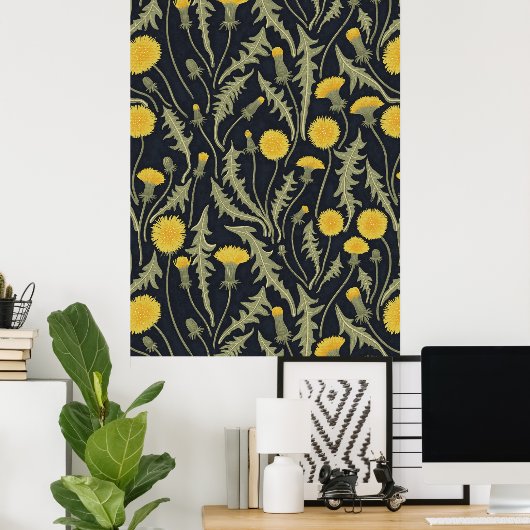 Poster Dandelions, vert, jaune et noir (Bureau à domicile)