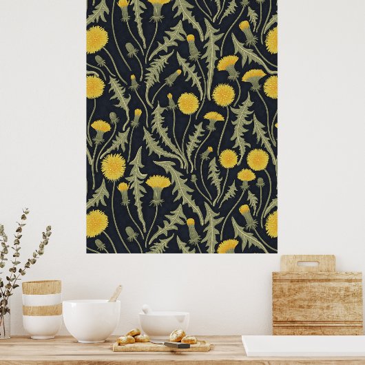 Poster Dandelions, vert, jaune et noir (Cuisine)
