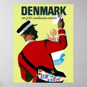 Poster Danemark, un facteur avec une lettre des États-Uni