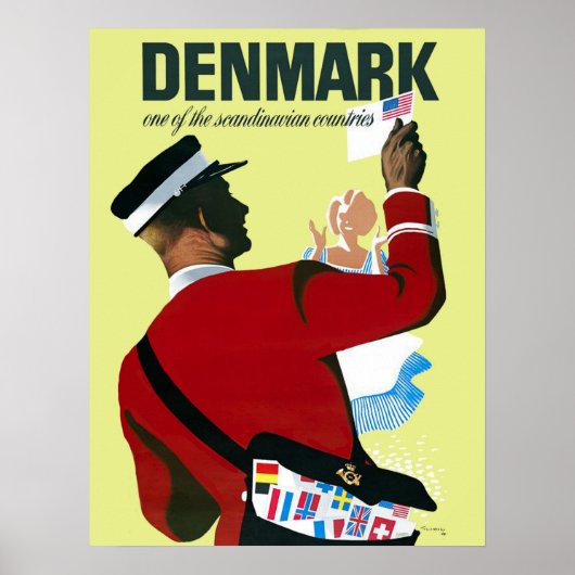 Poster Danemark, un facteur avec une lettre des USA (Devant)