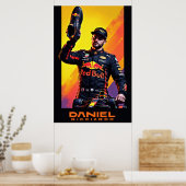 Poster Daniel Ricciardo portrait with formula one car  (Cuisine)