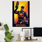 Poster Daniel Ricciardo portrait with formula one car  (Bureau à domicile)