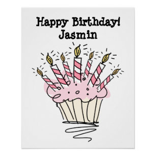 Poster d'anniversaire avec cupcake et dessin de bo