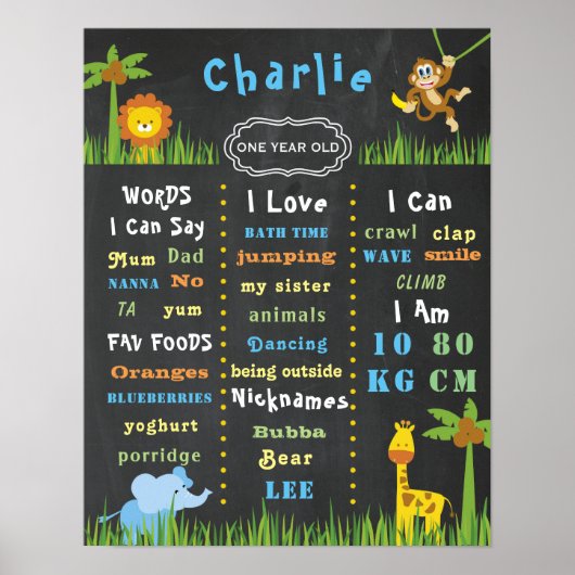 Poster d'anniversaire Baby Jungle Thème Une fête S (Devant)