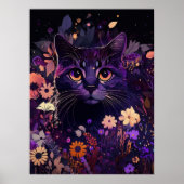 Poster d'anniversaire de chats floraux violets (Devant)