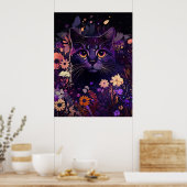 Poster d'anniversaire de chats floraux violets (Cuisine)