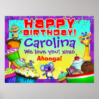 Poster d'anniversaire de Cupcake 24x18" GiggleBell