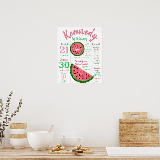 Poster d'anniversaire de la pastèque, tableau de b (Cuisine)