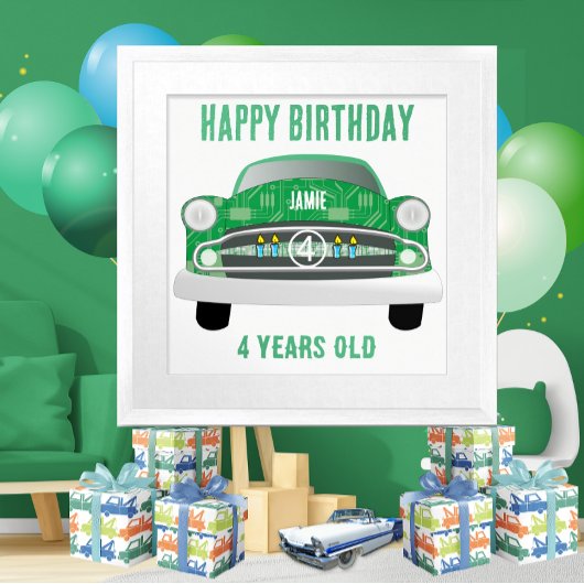 Poster d'anniversaire du Garçon de la Voiture Moye