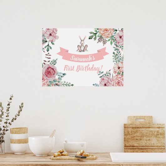 Poster d'Anniversaire Floral Bunny (Cuisine)