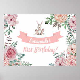 Poster d'Anniversaire Floral Bunny