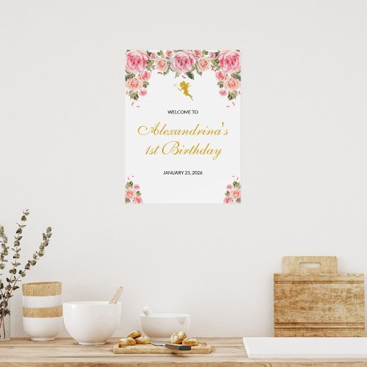 Poster d'anniversaire Pink and Gold Fairy (Cuisine)